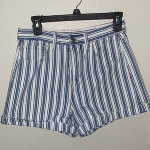 Blue and White Stripped Jean Shorts